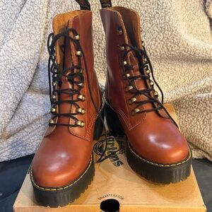 Dr. Martens Leona Women's Brown Leather Combat Boots Never Worn